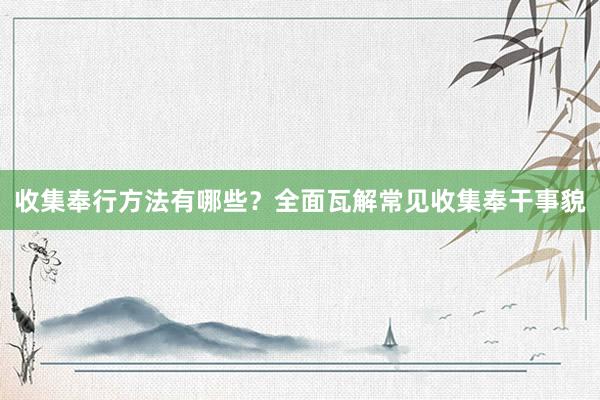 收集奉行方法有哪些？全面瓦解常见收集奉干事貌